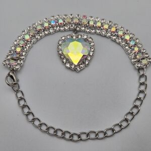 ✨2/$10✨Rhinestone Heart Bracelet Iridescent Crystal Pendant Aurora Borealis